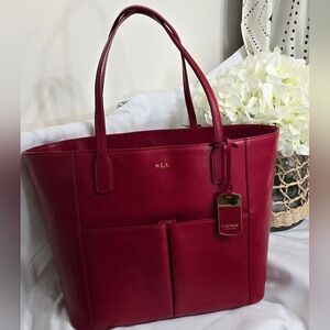 LAUREN by Ralph Lauren Large Leather Tote bag | Red